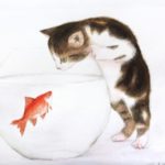 水彩画『猫と金魚』