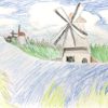 ジュニアクラス会員作品　色鉛筆画『風車のある風景』