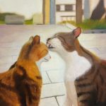 油絵『仲良しの猫』