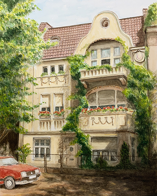 水彩画『デュッセルドルフの街並み』