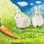 ジュニアクラス会員作品　水彩＆色鉛筆画『ウサギ』
