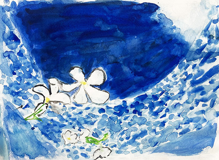 ジュニアクラス会員作品　水彩画『水中の花』