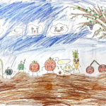 ジュニアクラス会員作品　色鉛筆画『畑の野菜たち』